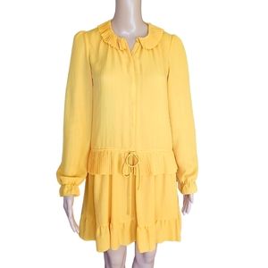 Athe Vanessa Bruno Womens Fringed Yellow Aline Dress Dropped Waist Size 34